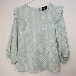 W5 Women's Mint Green Ruffle Blouse with Gold Metallic Accents